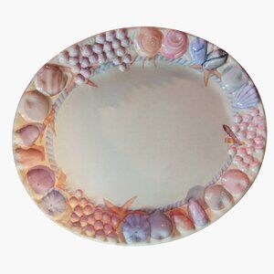 Seashell Platter Oval Plastic Starfish Border Design Beachy Coastal Tropical